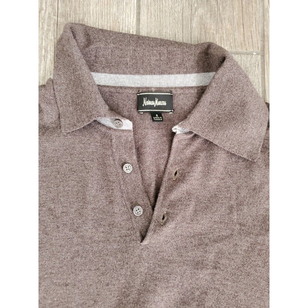 Neiman Marcus Mens Merino Wool Brown Collared Pullover Sweater In Size Small - Picture 5 of 6